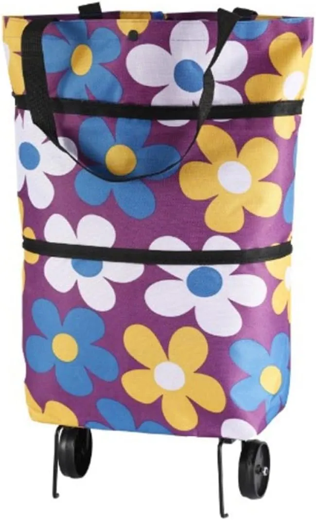 Foldable Trolley Bag with Wheels Portable Outdoor Collapsible Grocery Tote for Shopping Capacity Lightweight and Elegant Design