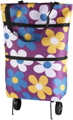 Foldable Trolley Bag with Wheels Portable Outdoor Collapsible Grocery Tote for Shopping Capacity Lightweight and Elegant Design