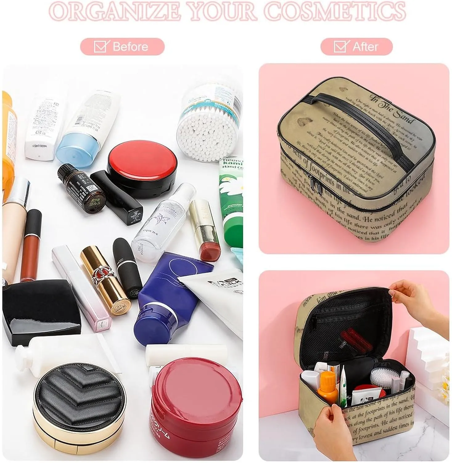 FootPrints in THESandPoem Characters Convenient Makeup Bag with Large Capacity, Scratch Resistant And Stain Resistant