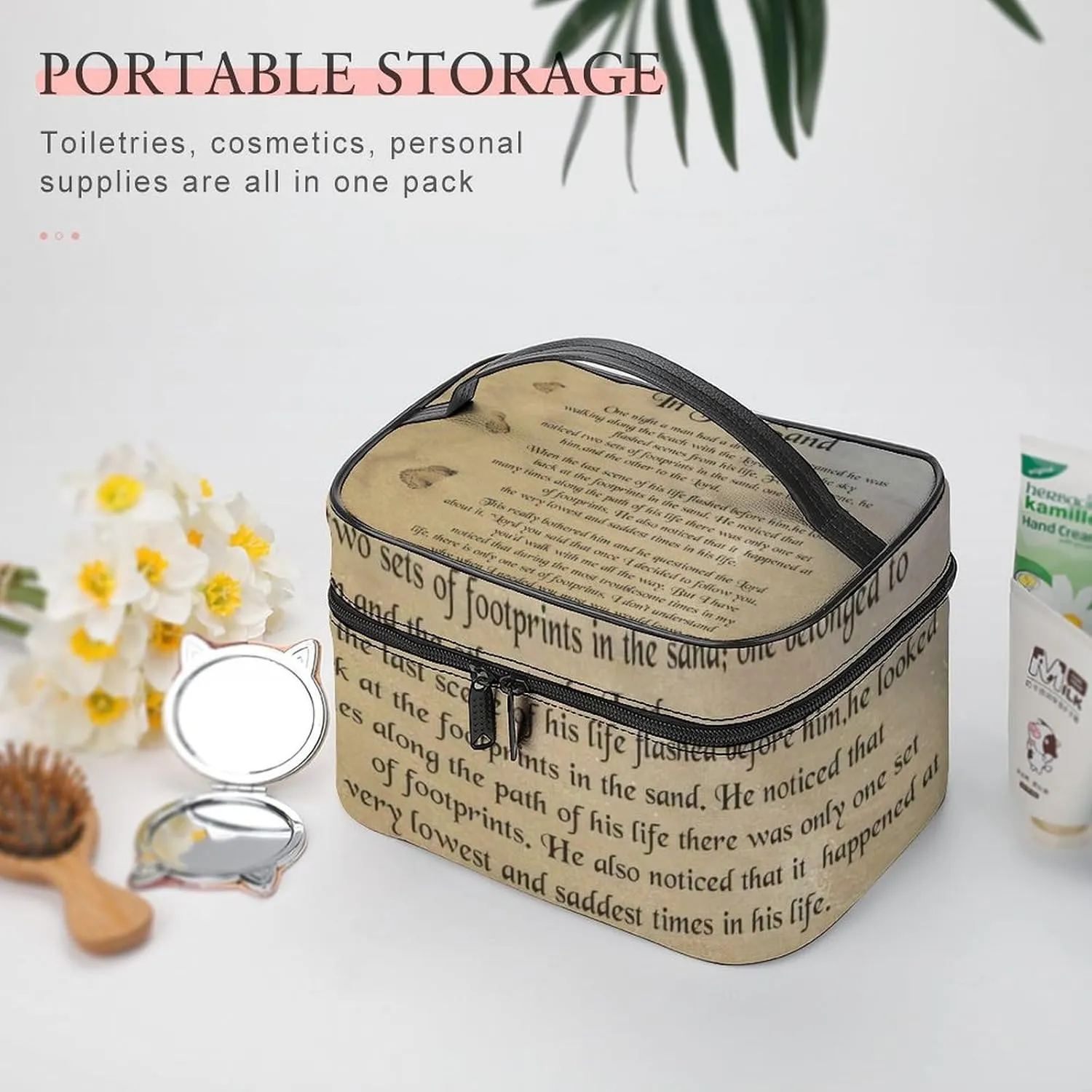 FootPrints in THESandPoem Characters Convenient Makeup Bag with Large Capacity, Scratch Resistant And Stain Resistant