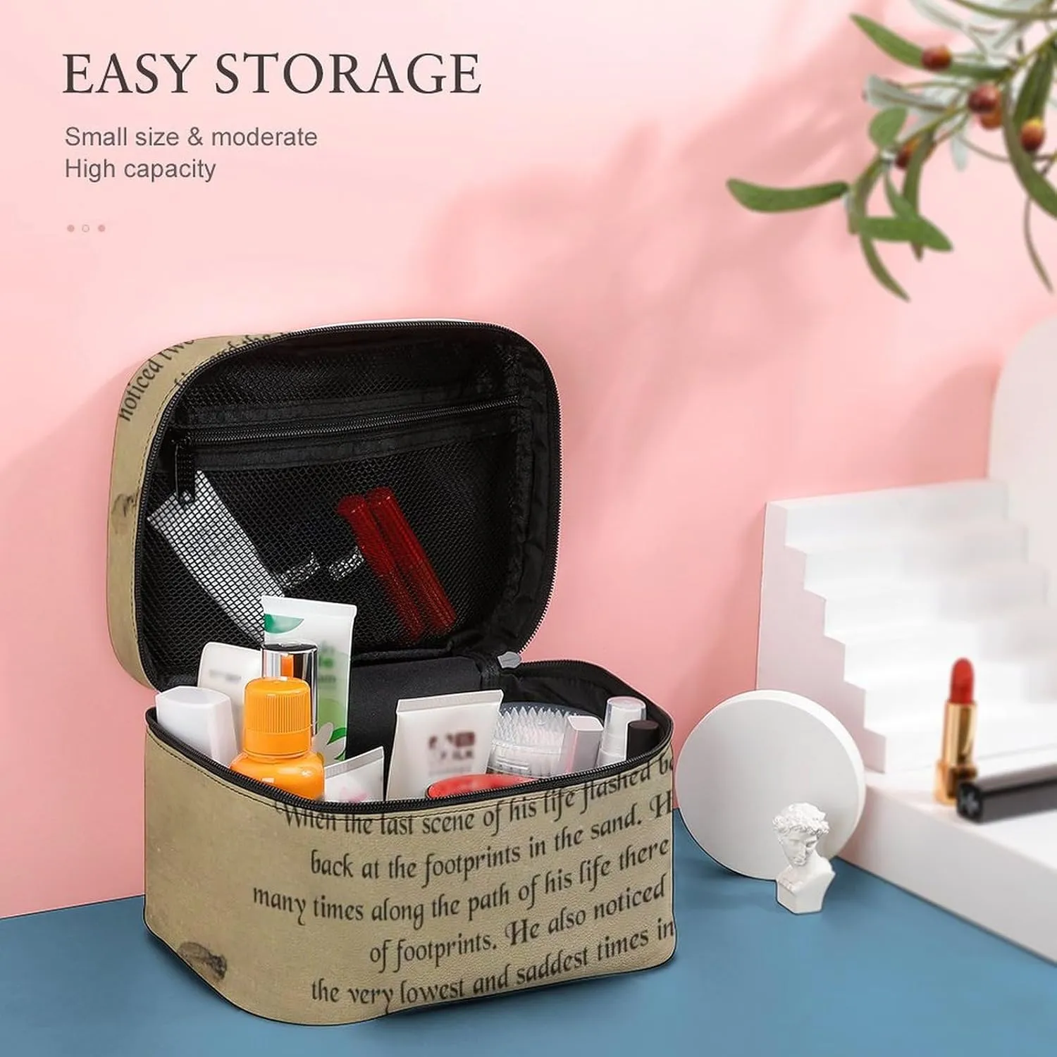 FootPrints in THESandPoem Characters Convenient Makeup Bag with Large Capacity, Scratch Resistant And Stain Resistant