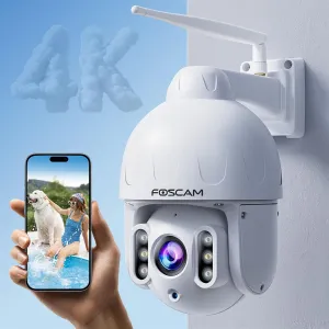 FOSCAM 4K/8MP Security Cameras Wireless Outdoor, 5GHz&2.4GHz WiFi Surveillance Camera with Auto Tracking, 4X Optical Zoom,AI Human/Vehicle Detection,165FT Color Night Vision,2-Way Audio,360° PT,IP66