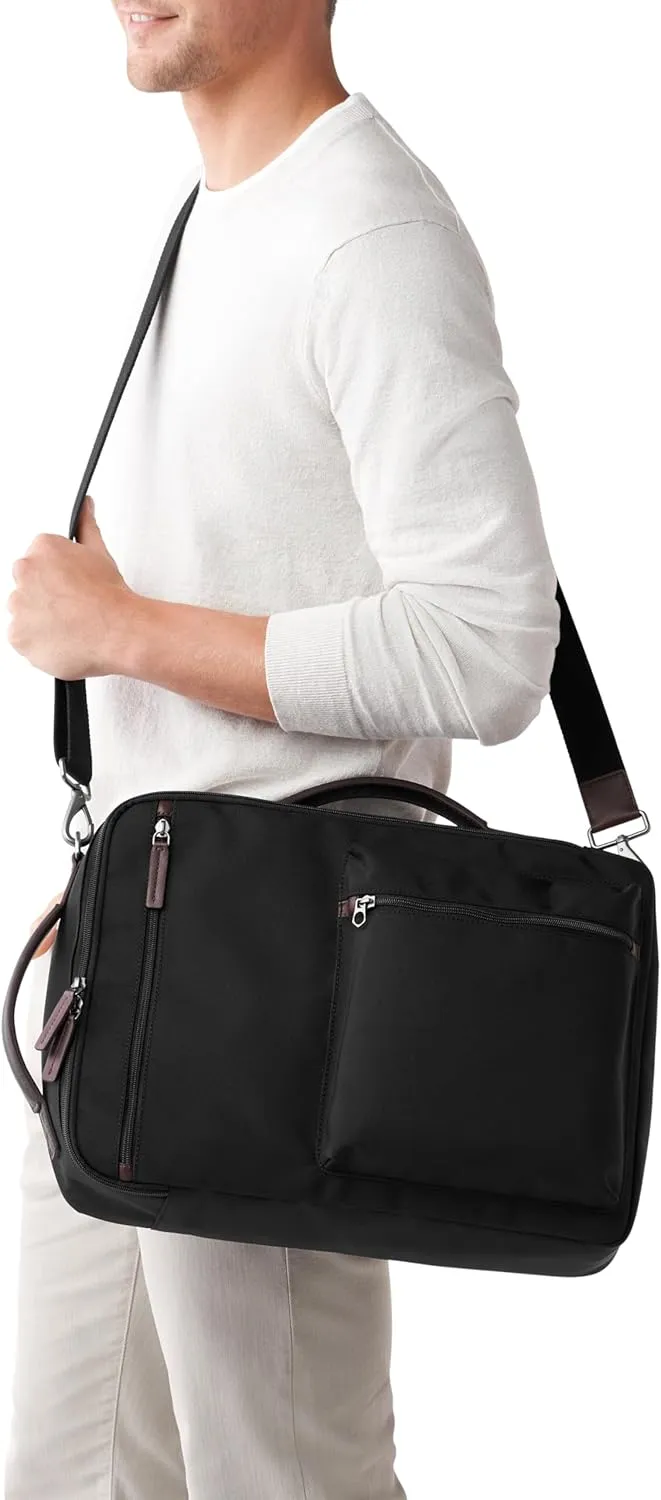 Fossil Men's Buckner Fabric Small Convertible Travel Backpack and Briefcase Messenger Bag, Black, (Model: MBG9475001)