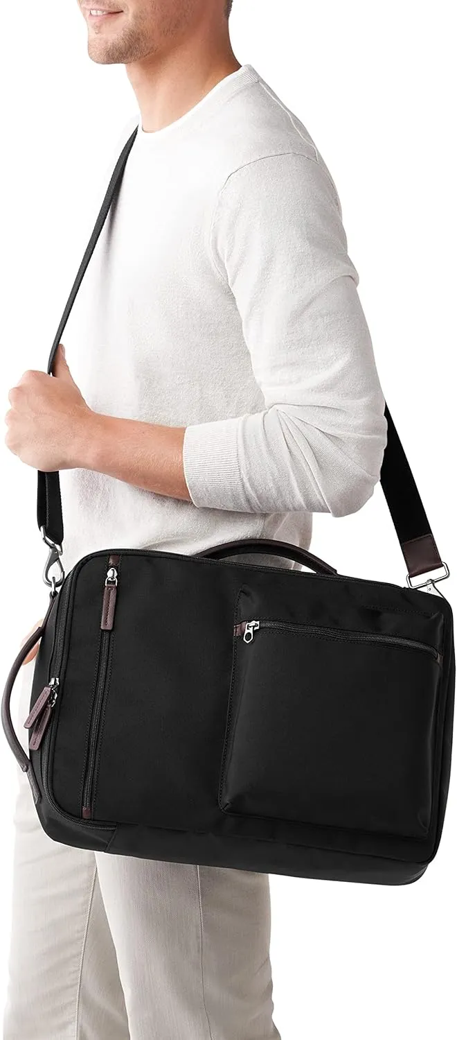 Fossil Men's Buckner Fabric Small Convertible Travel Backpack and Briefcase Messenger Bag, Black, (Model: MBG9475001)