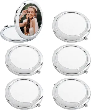 Framendino, 6 Pack Sublimation Cosmetic Mirror Blanks Transfer Portable Makeup Compact Mirrors Round Folding Travel for Women Silver