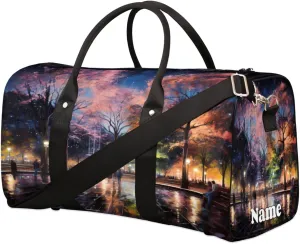 France Streets Night Sky Sports Tote Gym Duffel Bag Customized Name for Women & Men,Waterproof Beach Bag Foldable Personal Item Travel Bag for Weekender Overnight Dance Carry-On Bag