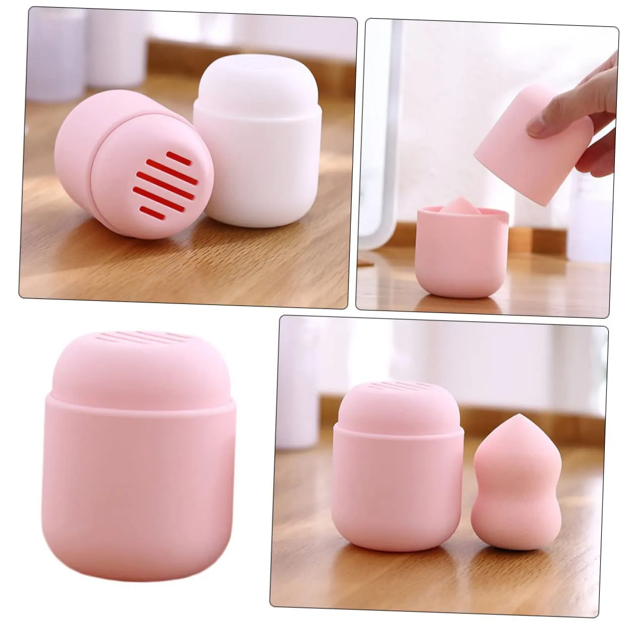 FRCOLOR 3pcs Cosmetic Blender Case Silicone Makeup Sponge Holder Portable Puff Rack Travel Makeup Case