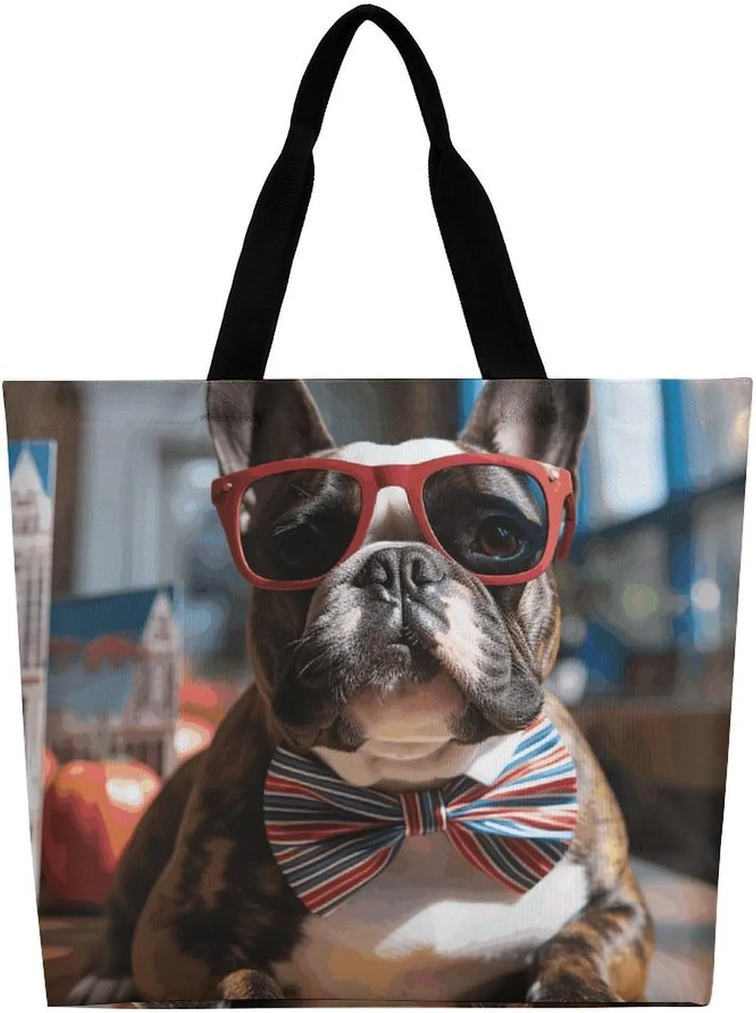 French Bulldog Wearing Sunglasses Tote Bag Large Women Casual Shoulder Bag Reusable Grocery Bag Fasion Handbag for Office Shopping Travel