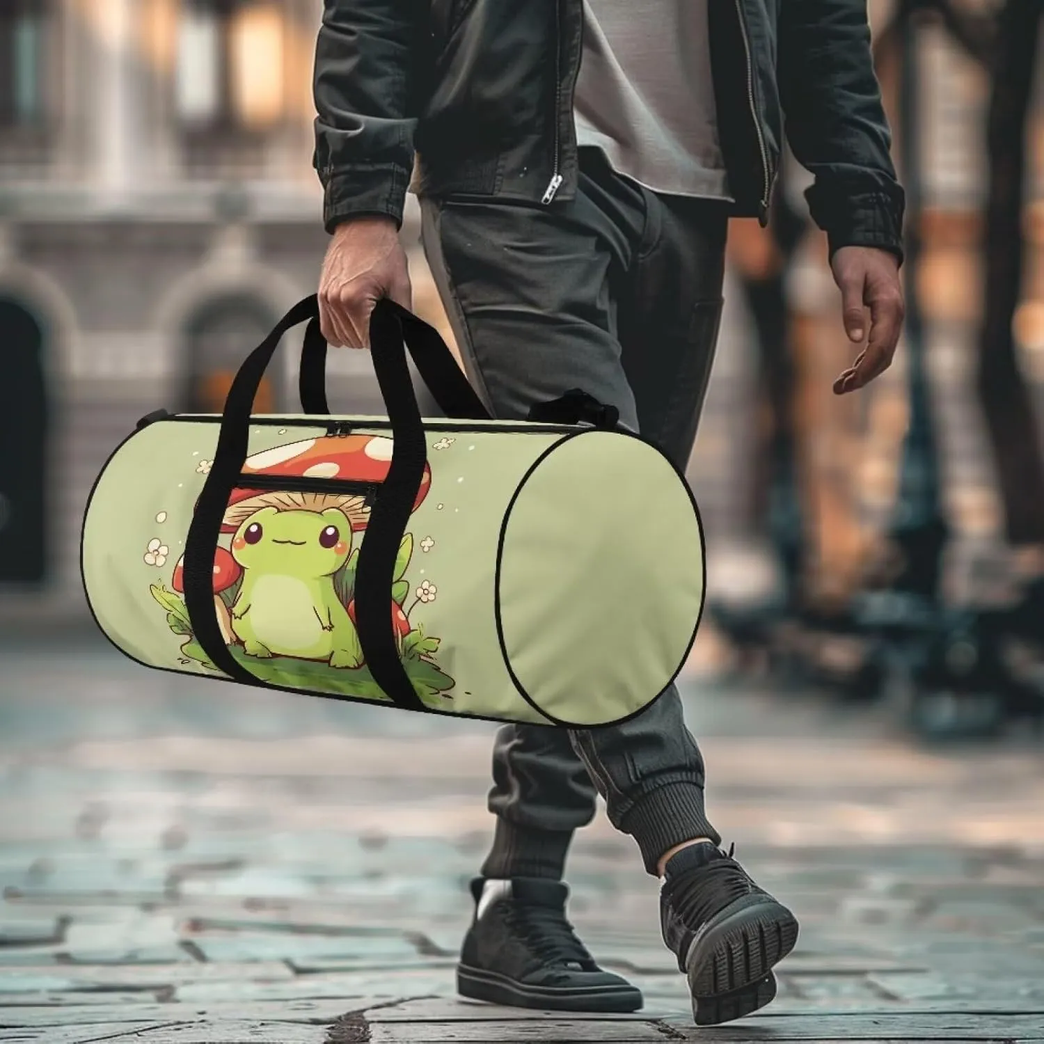 Frog Mushroom Large Capacity Travel Bag Crossbody Bag Weekend Duffel Bag Women Shoulder Messenger Bag Canvas Handbag