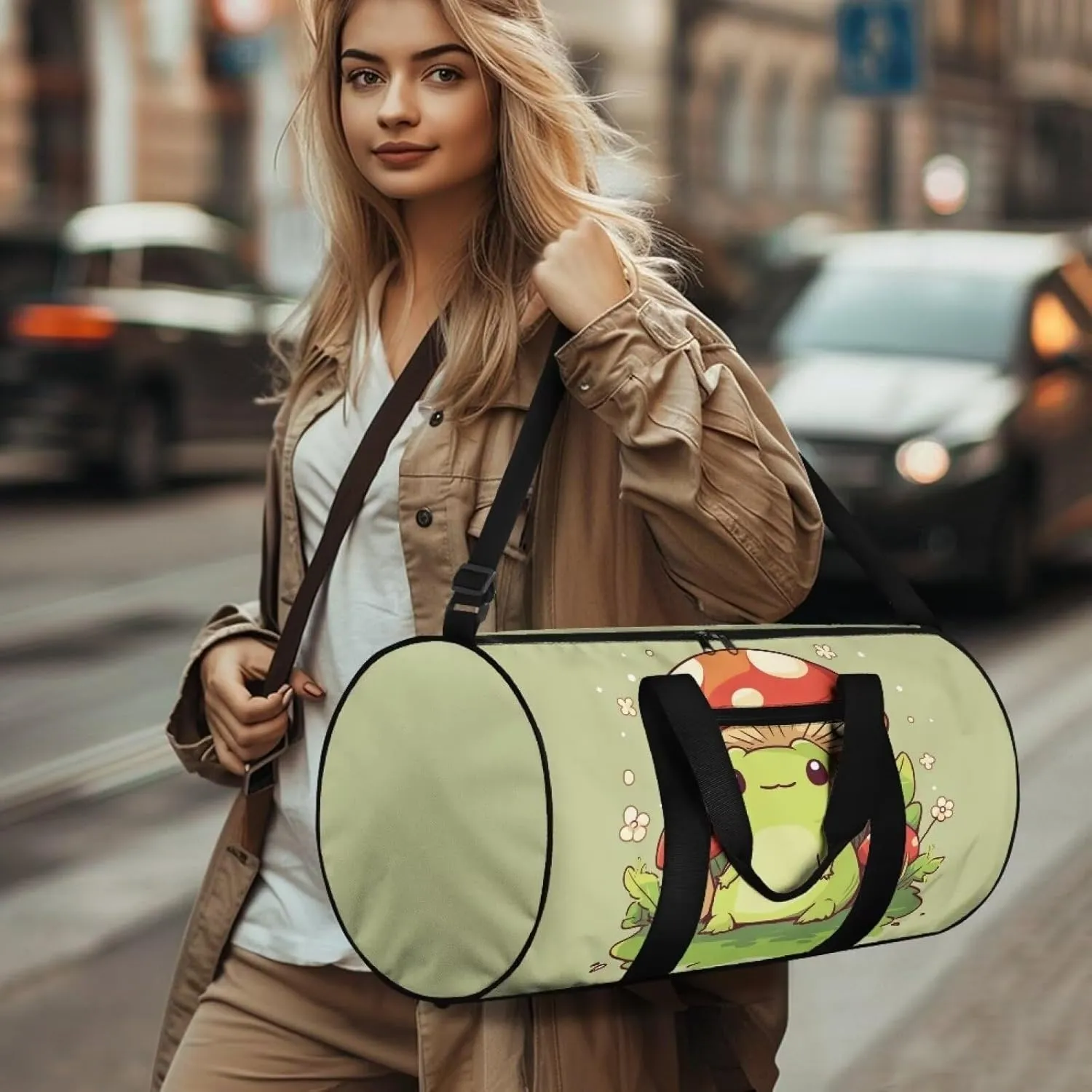 Frog Mushroom Large Capacity Travel Bag Crossbody Bag Weekend Duffel Bag Women Shoulder Messenger Bag Canvas Handbag
