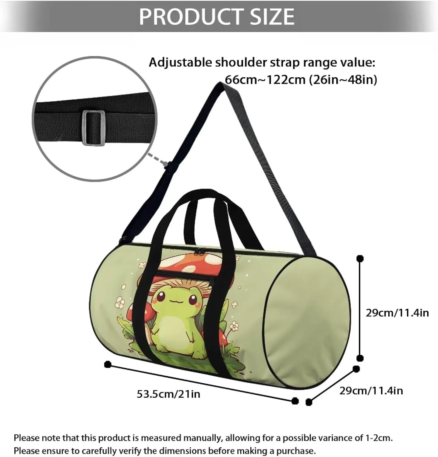 Frog Mushroom Large Capacity Travel Bag Crossbody Bag Weekend Duffel Bag Women Shoulder Messenger Bag Canvas Handbag