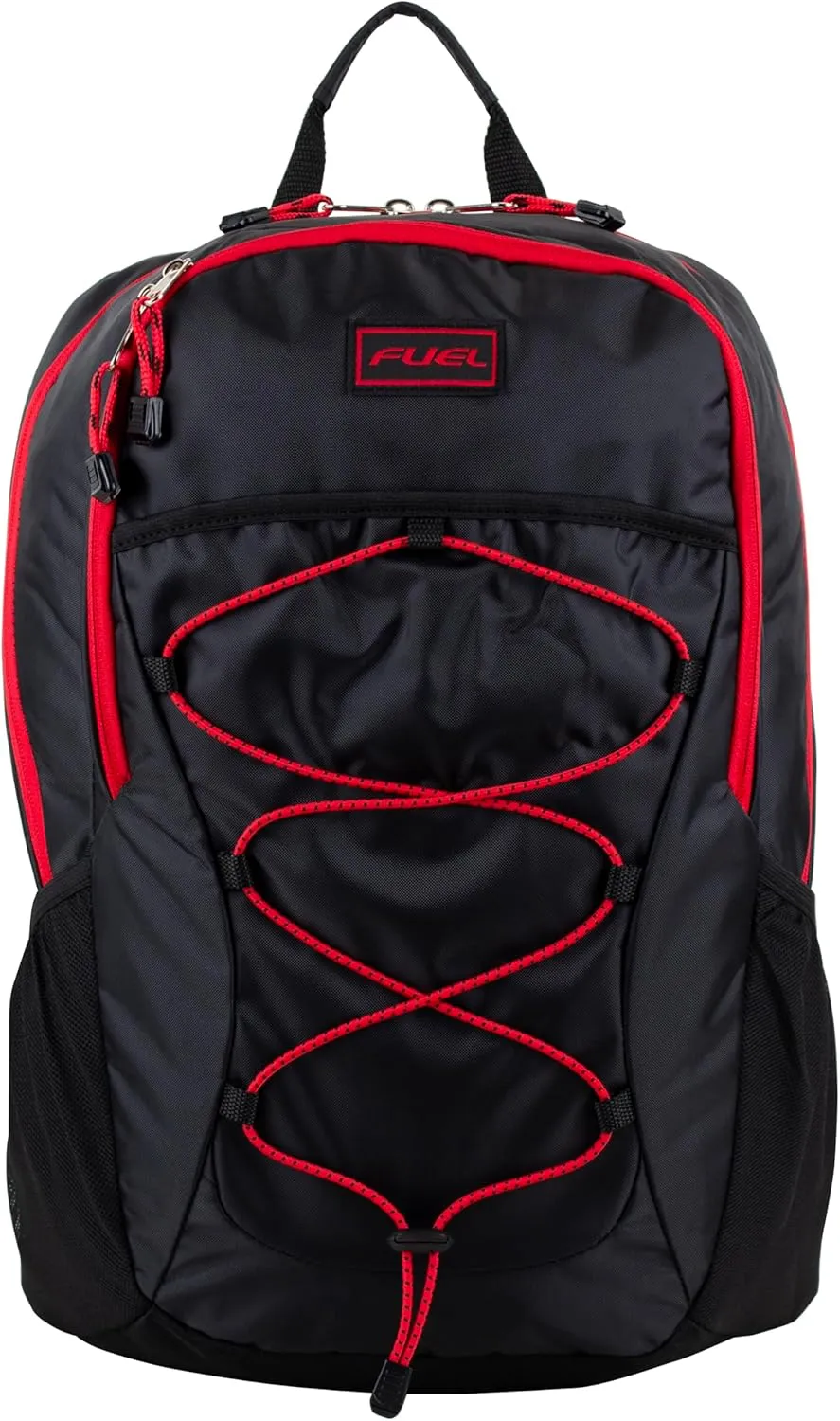 FUEL Rider Sport Hiking Backpack Laptop Travel Carry On Luggage Daypack Bag, Bungee for Travel, Leisure, Outdoors, Black w/Red