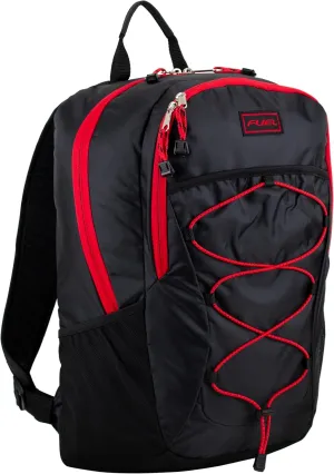 FUEL Rider Sport Hiking Backpack Laptop Travel Carry On Luggage Daypack Bag, Bungee for Travel, Leisure, Outdoors, Black w/Red