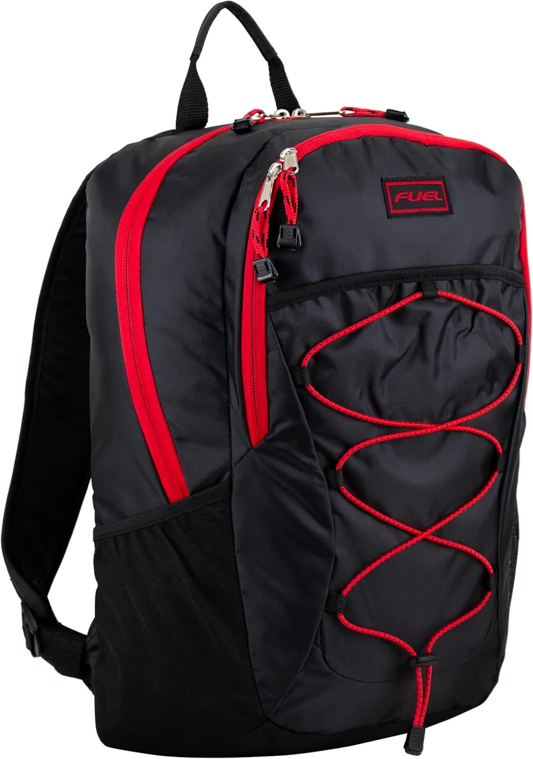 FUEL Rider Sport Hiking Backpack Laptop Travel Carry On Luggage Daypack Bag, Bungee for Travel, Leisure, Outdoors, Black w/Red