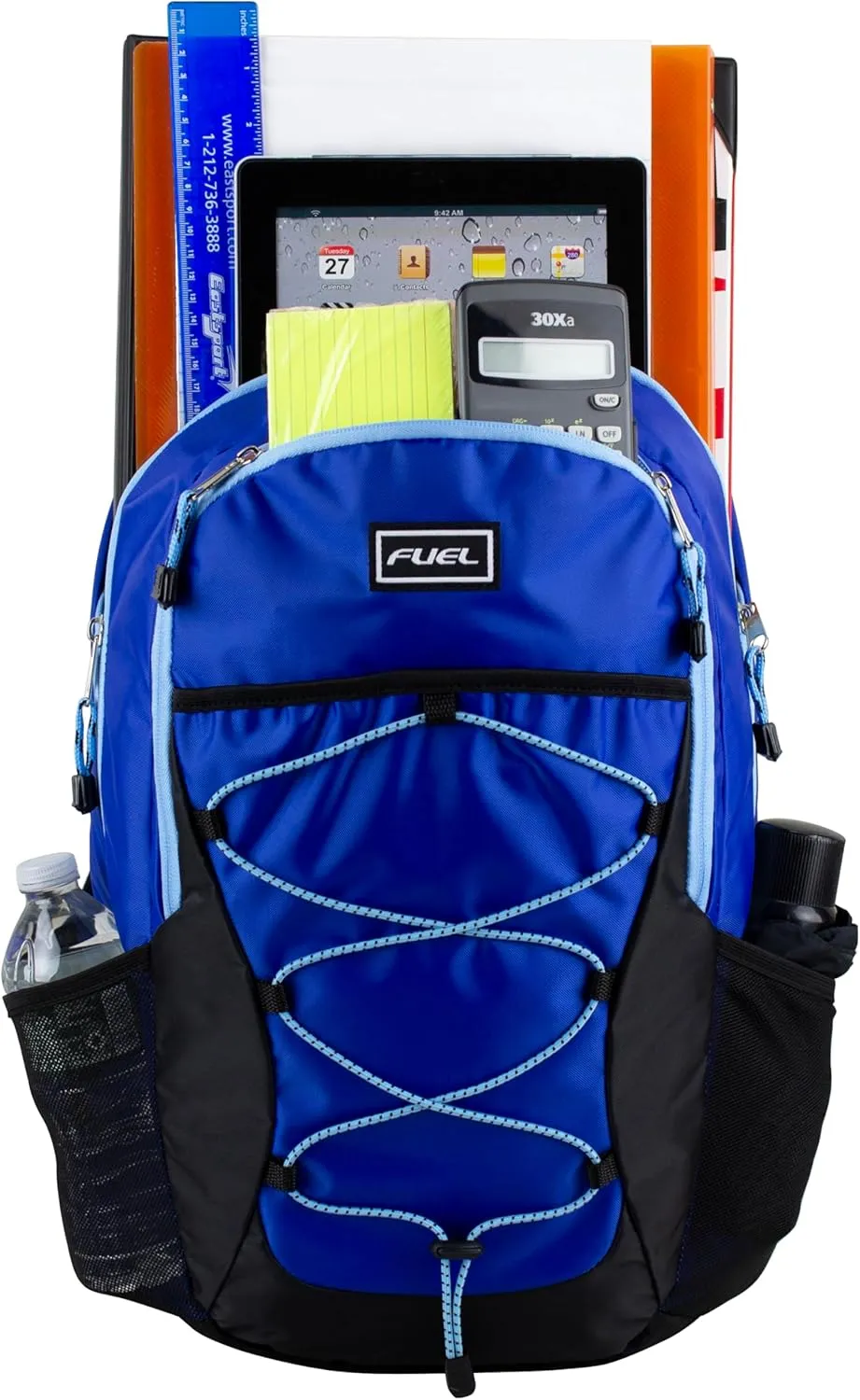 FUEL Rider Sport Hiking Backpack Laptop Travel Carry On Luggage Daypack Bag, Bungee for Travel, Leisure, Outdoors, Blue
