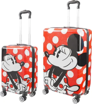 FUL Disney Minnie Mouse Rolling Luggage, Hardshell Suitcase with Wheels, Polka Dots, Red, 2 Piece Set