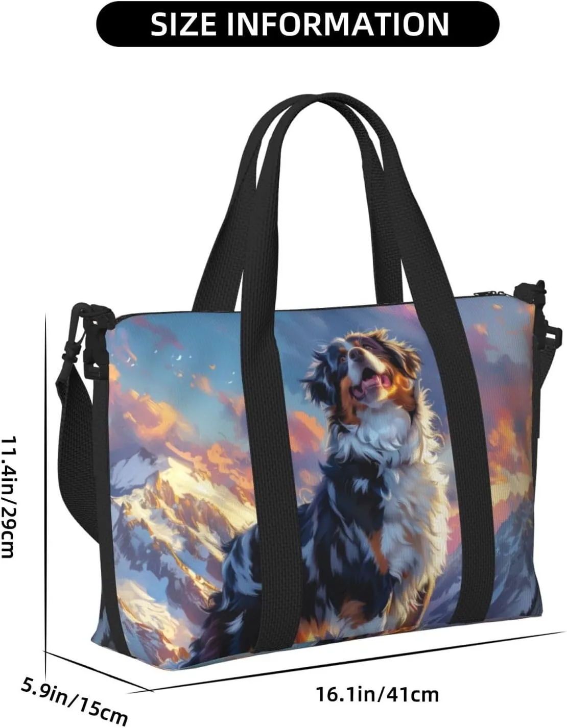 full body Australian Shepherd print Travel Duffel Bag, Sports Tote Gym Bag, Swim Pool Bag Large Shoulder Tote Bag for Beach Weekender