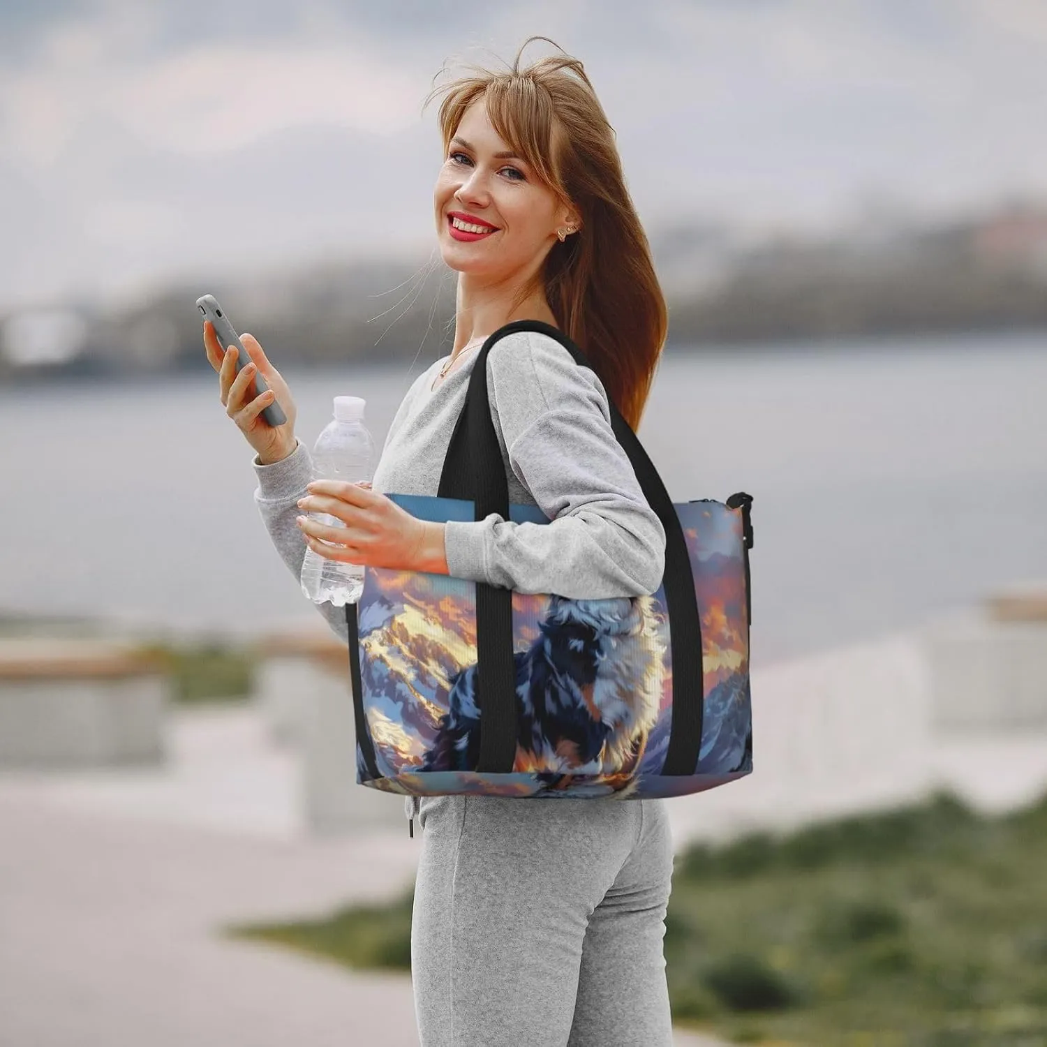 full body Australian Shepherd print Travel Duffel Bag, Sports Tote Gym Bag, Swim Pool Bag Large Shoulder Tote Bag for Beach Weekender