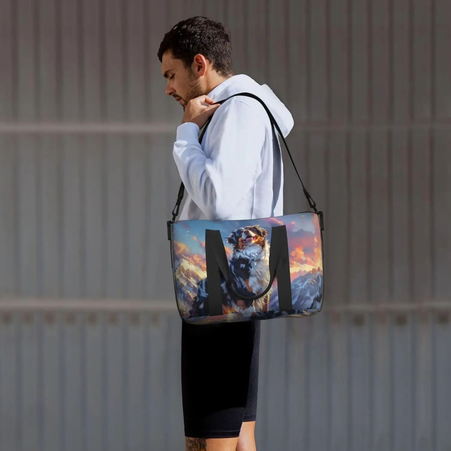full body Australian Shepherd print Travel Duffel Bag, Sports Tote Gym Bag, Swim Pool Bag Large Shoulder Tote Bag for Beach Weekender