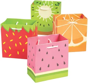Fun Express Tutti Frutti Fruit Designed Gift Bags - Set of 12 - Strawberry, Watermelon, Kiwi, Orange - Party Favor Supplies
