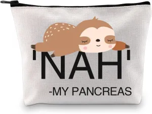 G2TUP Diabetes Awareness Gift Nah My Pancreas Makeup Bag Sloth Lover Cosmetic Bag Diabetic Support Gift Diabetic Supply Bag with Zipper (Nah My Pancreas White Bag)