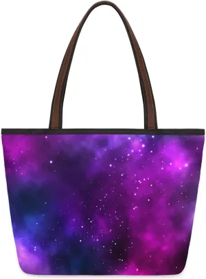 Galaxy Purple Cloud Nebula Tote Bag for Women Womens Handbags Tote Bag for Work Shopping Travel Beach