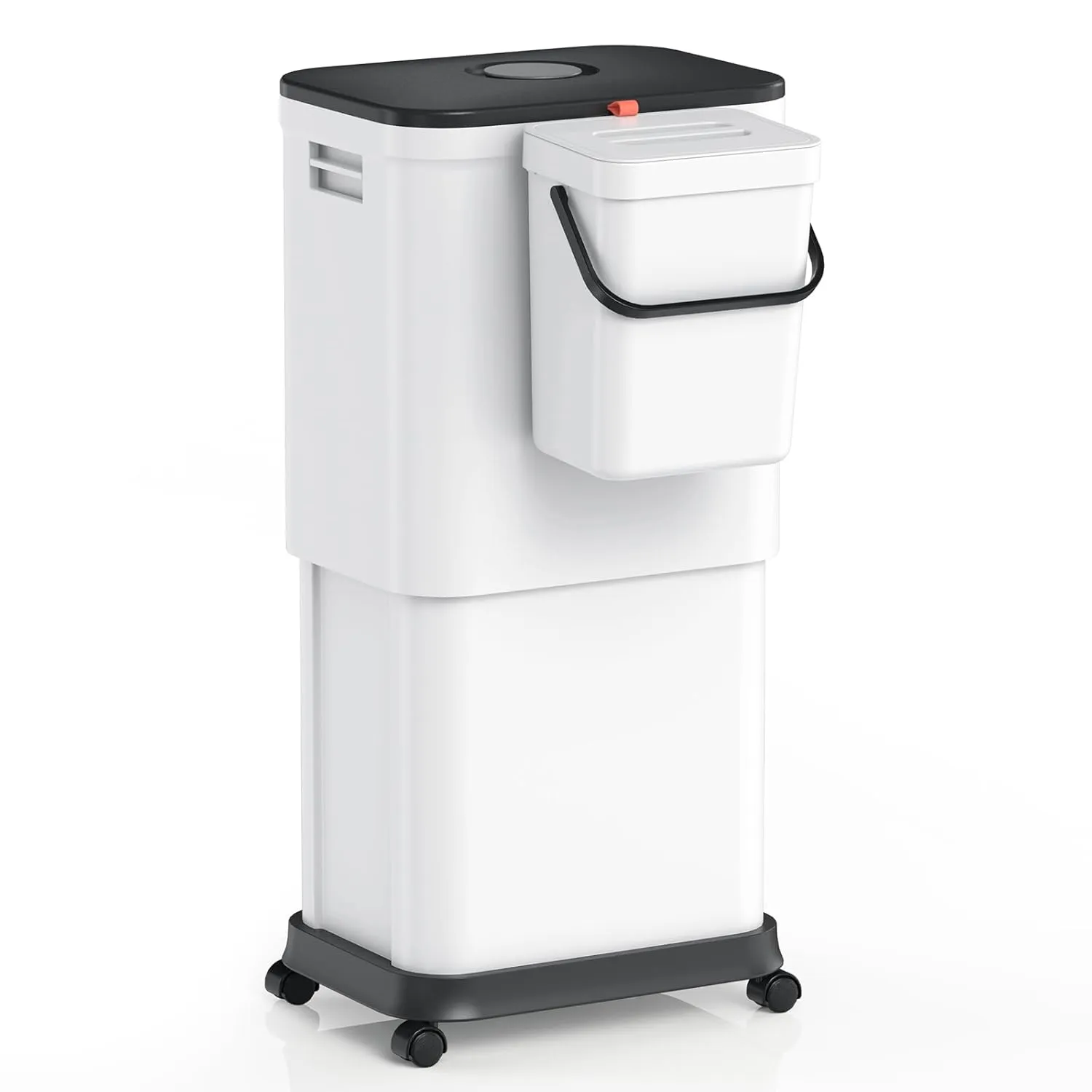 Garbage Can with Wheels,20L-45L Adjustable Capacity Kitchen Trash Can with Lid and 5L Mini Countertop Compost Bin Set, Plastic Trash can for Bathroom, Bedroom, Office (45Liters   5Liters)