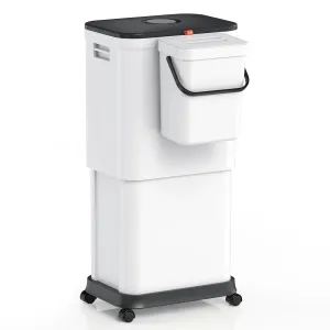Garbage Can with Wheels,20L-45L Adjustable Capacity Kitchen Trash Can with Lid and 5L Mini Countertop Compost Bin Set, Plastic Trash can for Bathroom, Bedroom, Office (45Liters   5Liters)