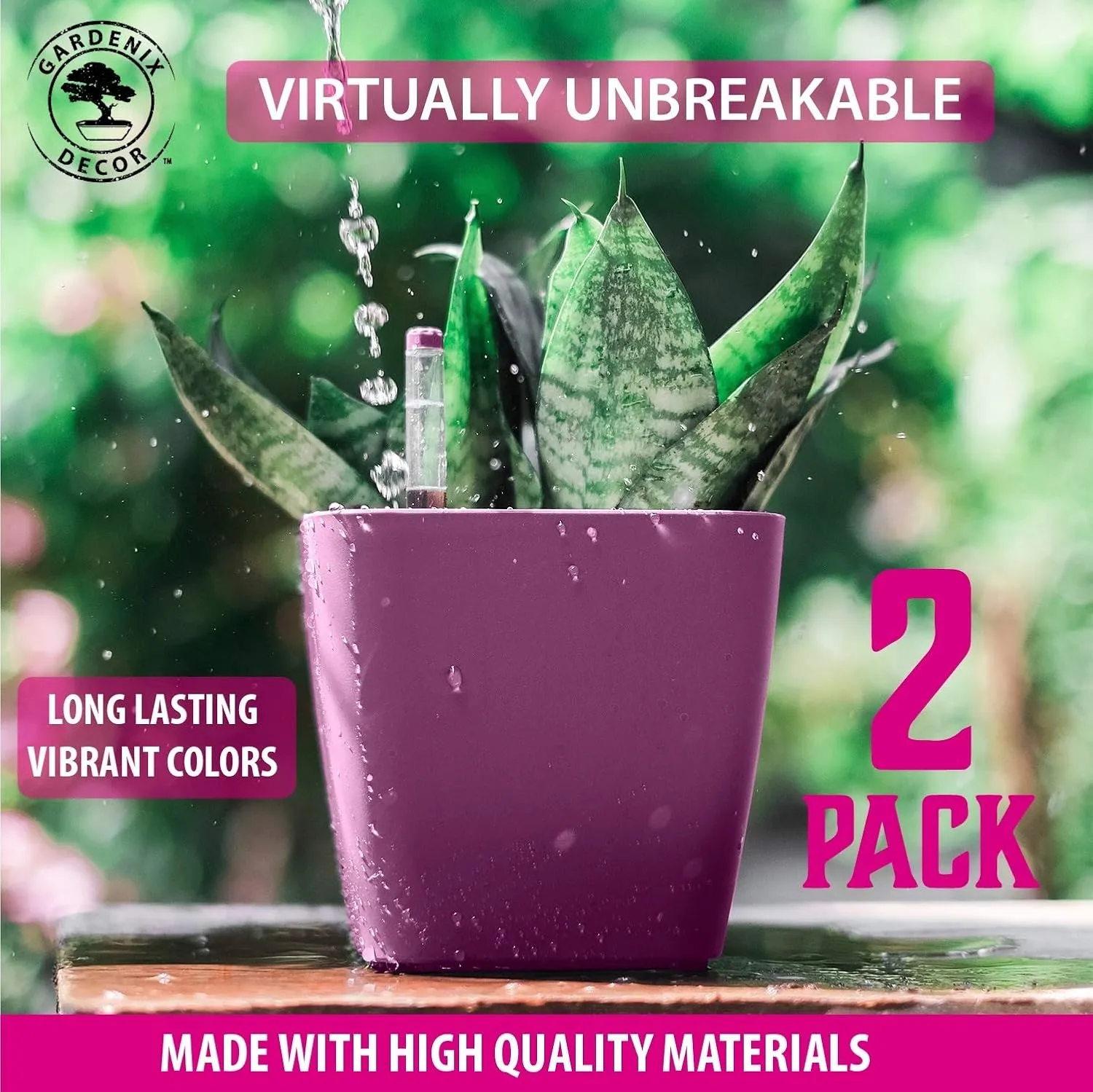 GARDENIX DECOR 5" Self Watering pots for Indoor Plants - Flower Pot with Water Level Indicator for Plants, Grow Tracking Tool - Self Watering Planter Plant Pot – 2 Pack Purple