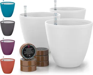 GARDENIX DECOR Self Watering Pots for Indoor Plants 3 Pack - Flower Pot with Water Level Indicator for Plants, Grow Tracking Tool - Self Watering Planter Plant Pot - Coco Coir - White
