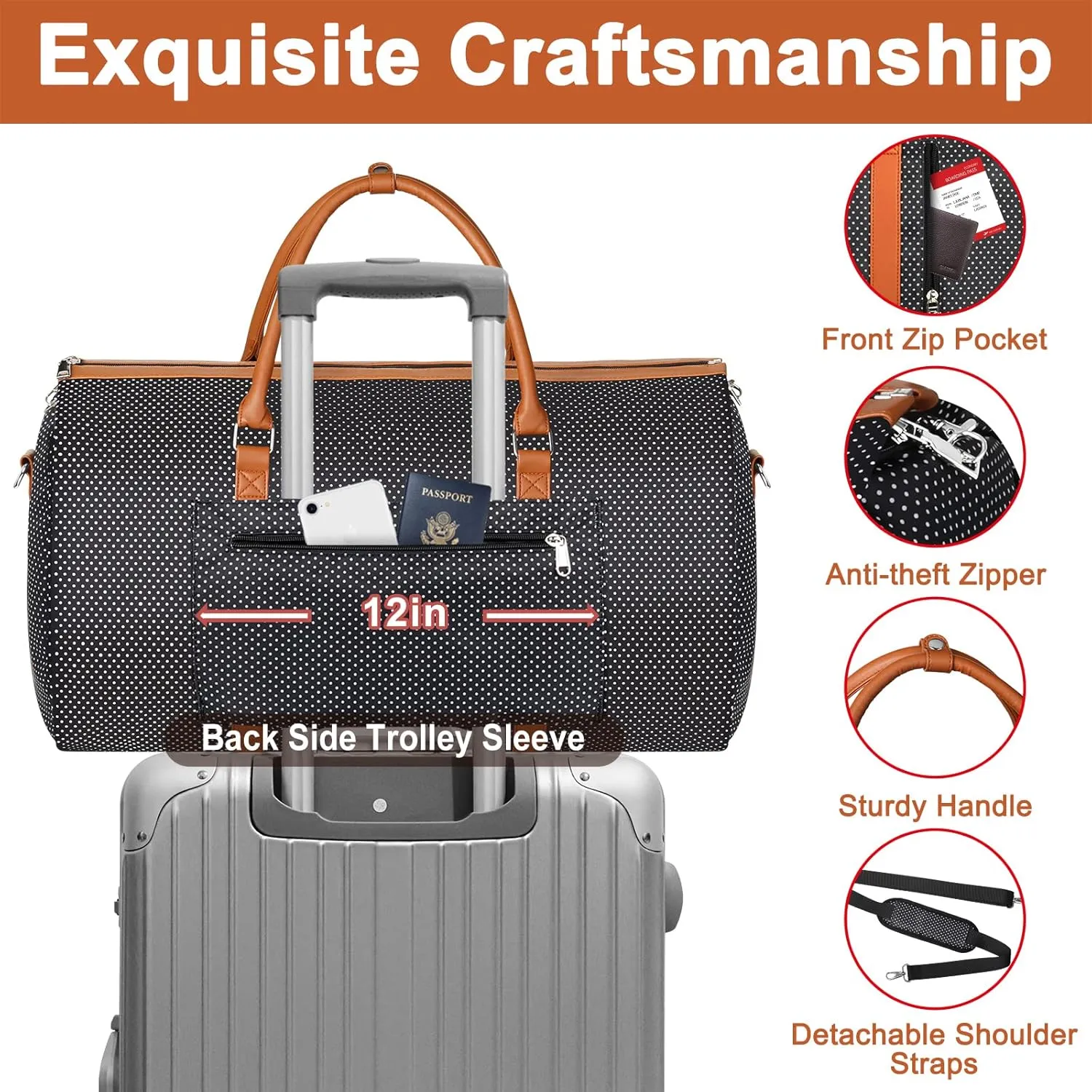Garment Bag for Travel Convertible Carry On Garment Bag Large Travel Duffel Bags for Women 2 in 1 Hanging Suitcase Suit Travel Bags for Women & Men 3pcs Set