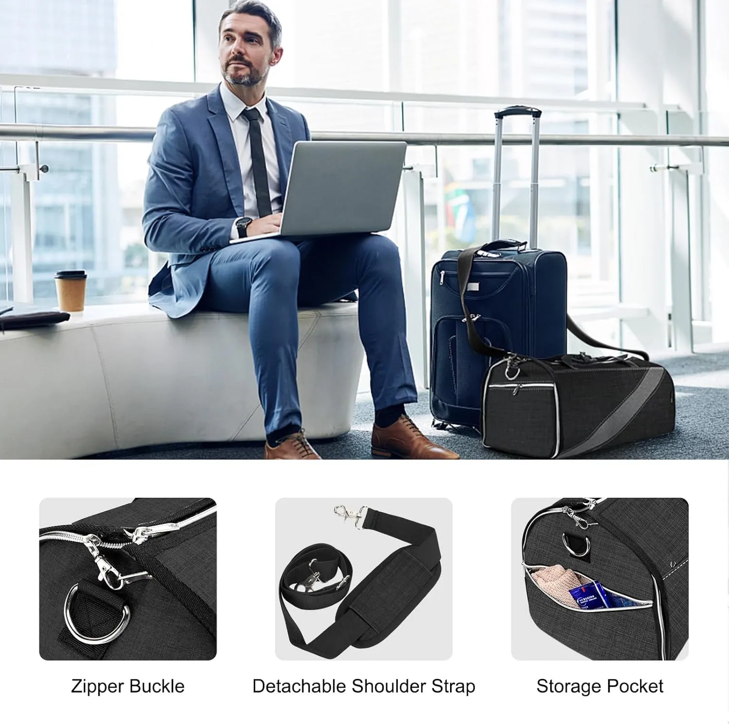 Garment Bag Large Duffel Bag Suit Travel Bag for Travel，Weekend Travel Backpack,Travel Flight Bag with Shoes Pouch for Men Women