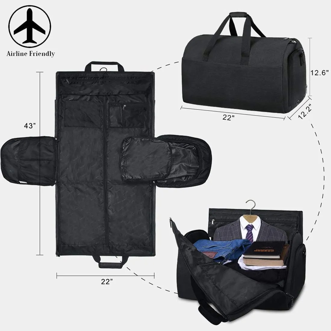 Garment Bags Convertible Suit Travel Bag with Shoes Compartment Waterproof Large Carry on Duffel Bags Garment Weekender Bag for Men Women
