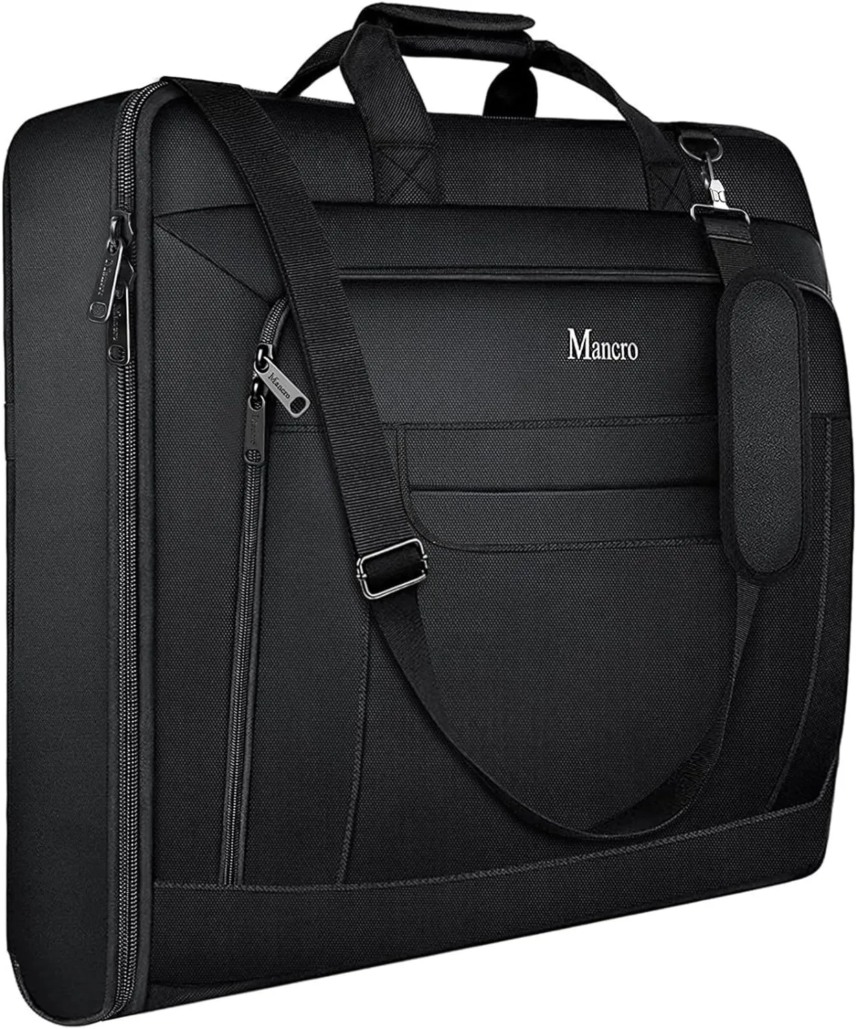 Garment Bags for Travel, Carry On Garment Bag for Business Trips with Shoulder Strap, Mancro Waterproof Foldable Luggage Hanging Suit Bags Gift for Men Women, 2 in 1 Suitcase for Coats, Suits (Black)
