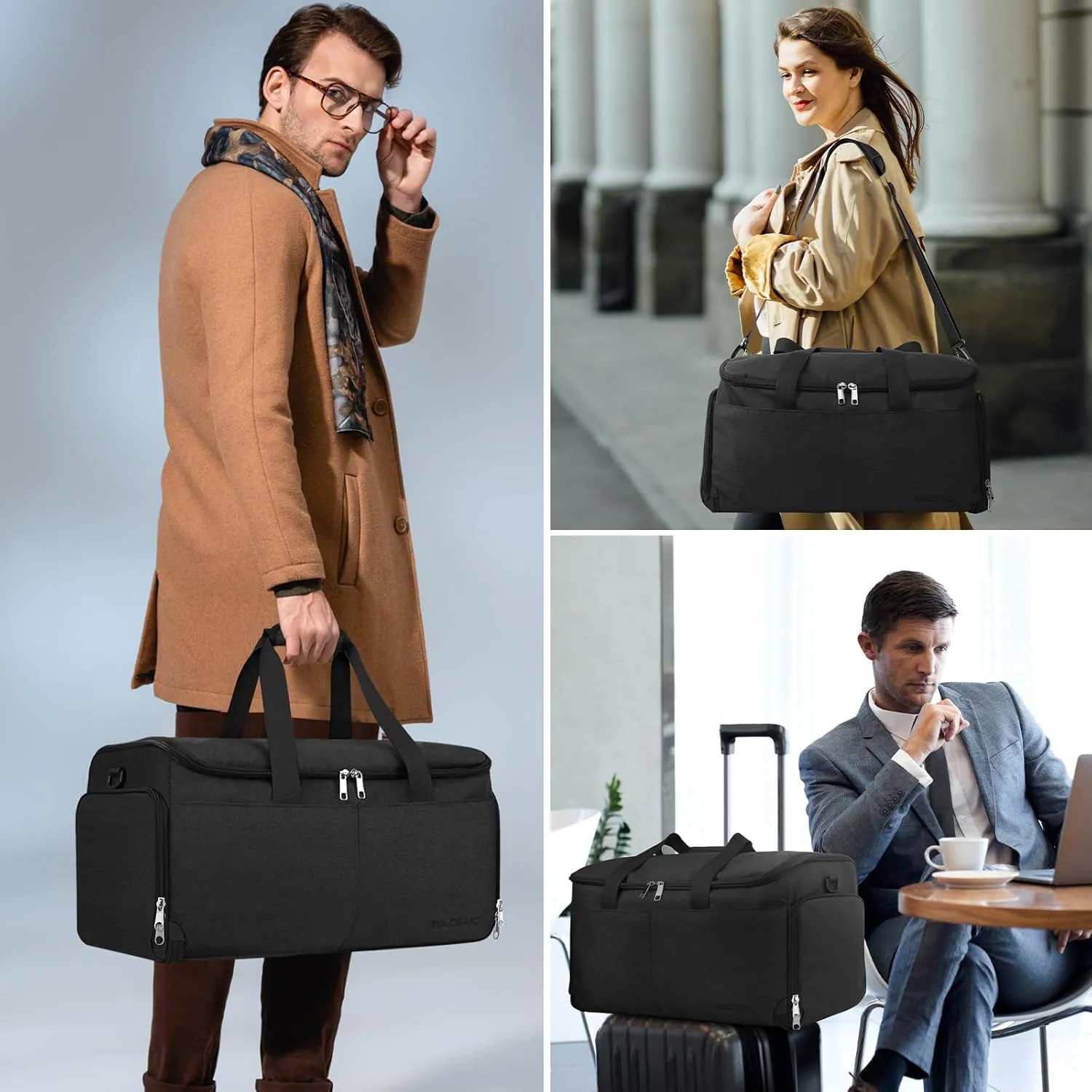 Garment Bags for Travel, Convertible Carry on Garment Bag with Shoe Compartment, SOLOSAIC Garment Duffle Bags for Travel for Men Women, 2 in 1 Hanging Dress Suitcase Suit Bag with Toiletry Bag, Black