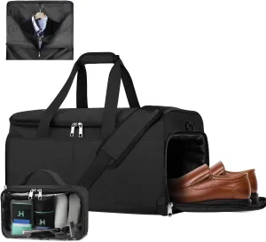 Garment Bags for Travel, Convertible Carry on Garment Bag with Shoe Compartment, SOLOSAIC Garment Duffle Bags for Travel for Men Women, 2 in 1 Hanging Dress Suitcase Suit Bag with Toiletry Bag, Black