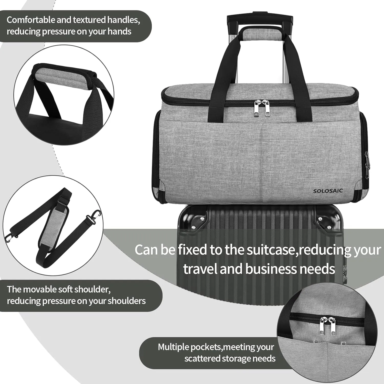 Garment Bags for Travel, Convertible Carry on Garment Bag with Shoe Compartment, SOLOSAIC Garment Duffle Bags for Travel for Men Women, 2 in 1 Hanging Dress Suitcase Suit Bag with Toiletry Bag, Grey