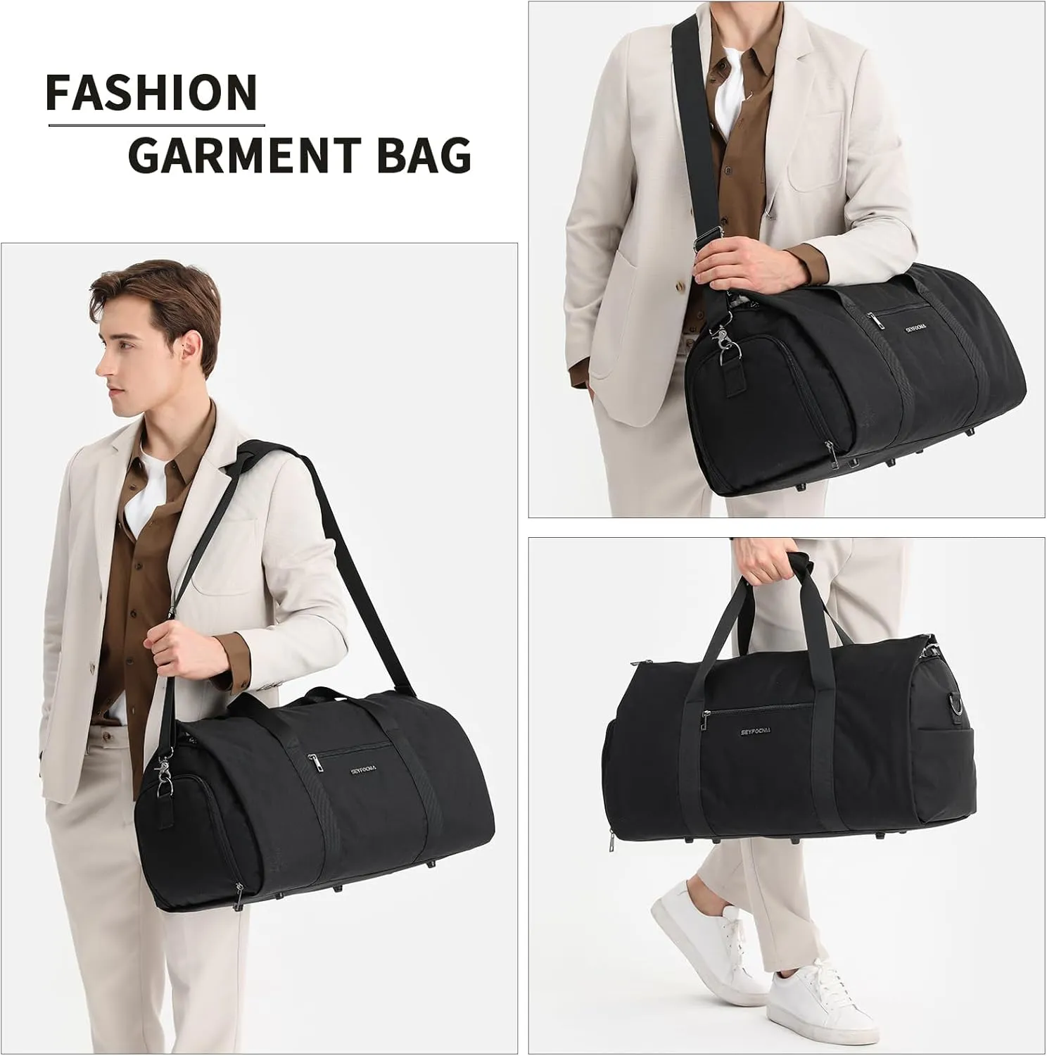 Garment Bags for Travel, Convertible Carry On Garment Weekender Bag Duffel Bag with Shoe Pouch 2 in 1 Hanging Suitcase Suit Travel Bags Duffel Bag for Men Black