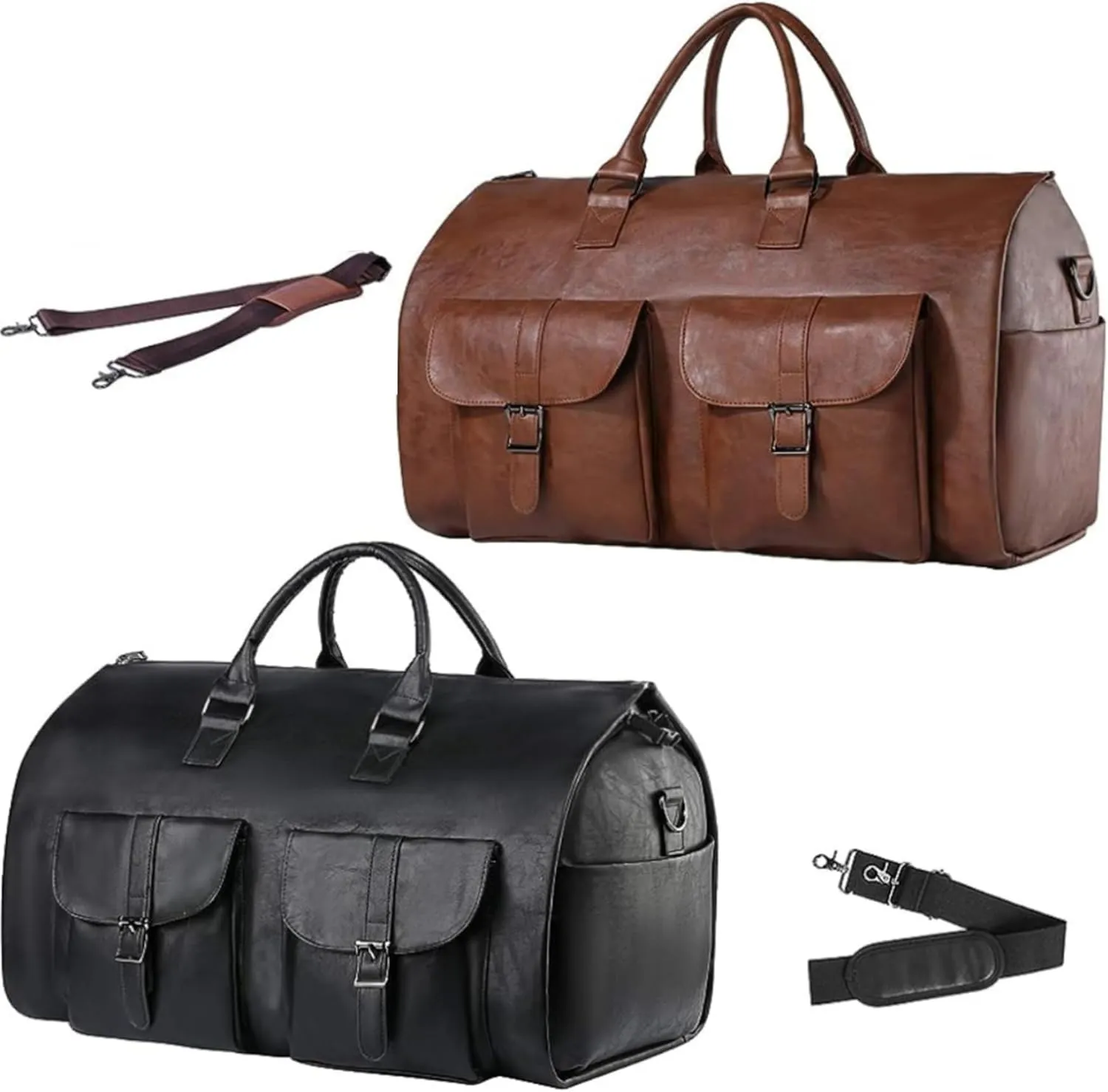 Garment Bags for Travel PU Convertible Garment Bag Multi-pocket Travel Bag with Shoulder Strap Portable Duffle for Men Women, BlackGarment