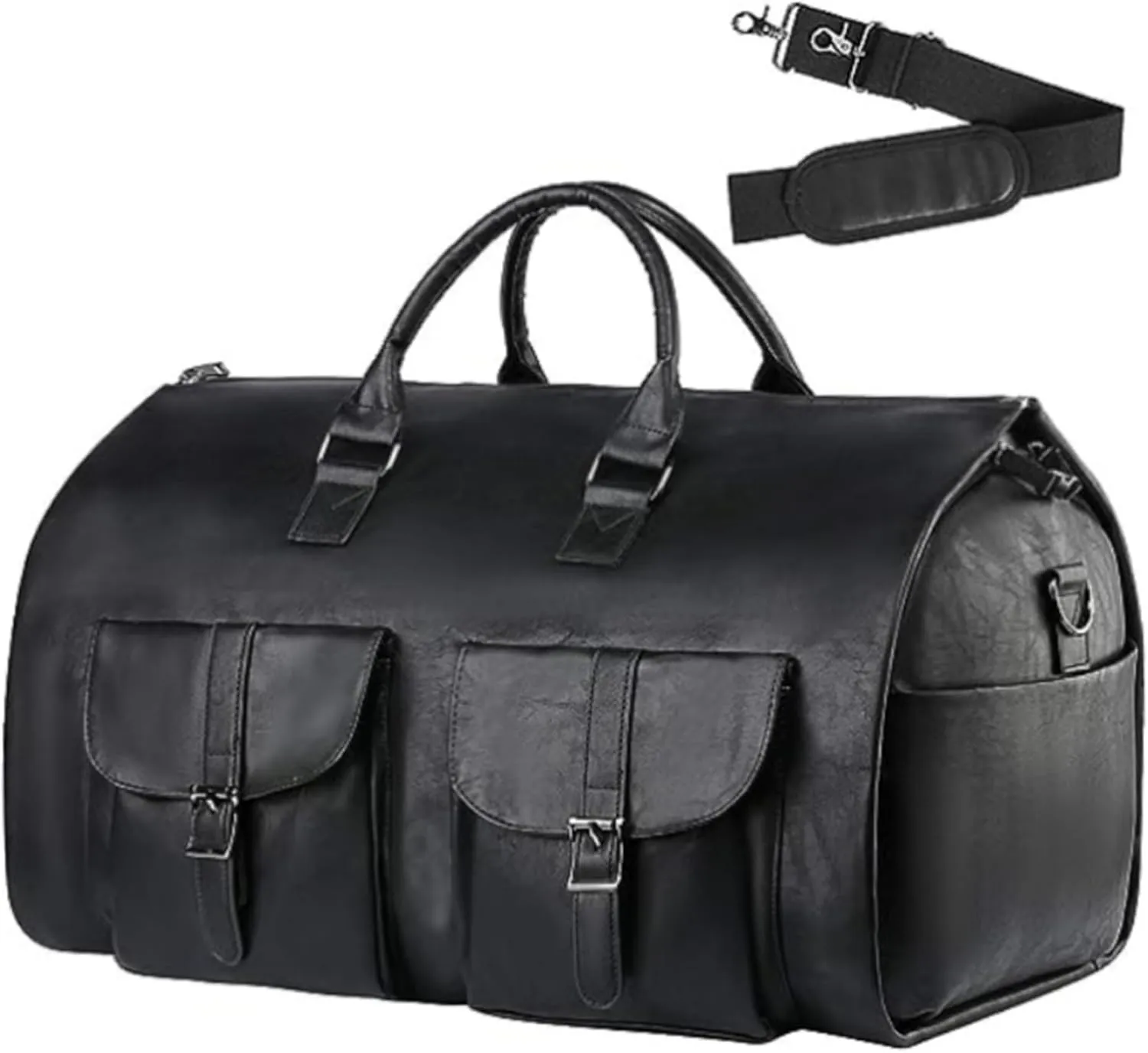 Garment Bags for Travel PU Convertible Garment Bag Multi-pocket Travel Bag with Shoulder Strap Portable Duffle for Men Women, BlackGarment