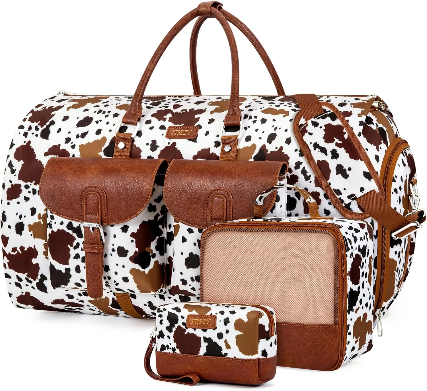 Garment Duffel Bag for Travel - Convertible Carry on Garment Duffel Travel Bag for Women Men Large Weekender Bag with Shoes Pouch 2 in 1 Hanging Suit Travel Duffel Bag 3pcs Set
