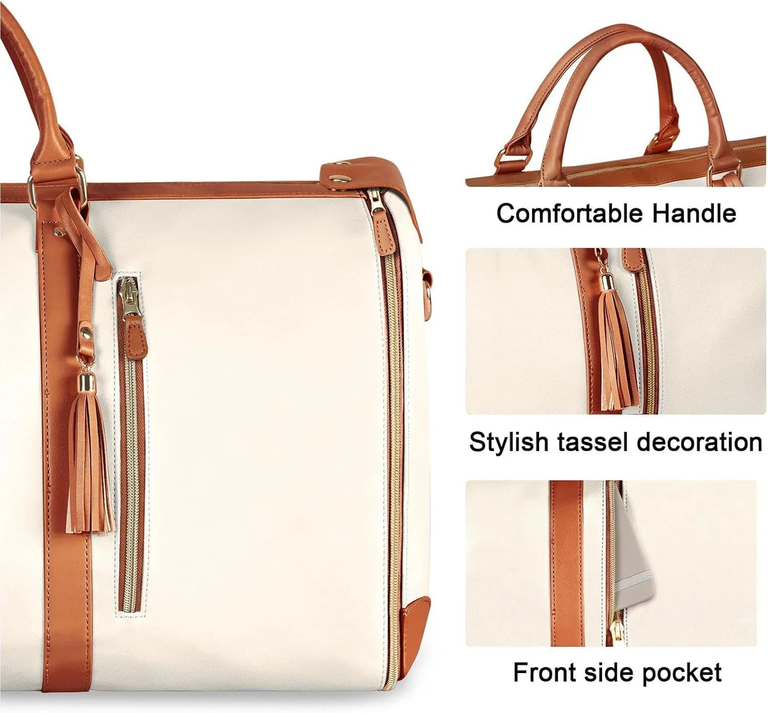 Garment Duffle Bags for Travel,Foldable Garment Duffle Bag,2 in 1 Travel Suit Duffel Bag with Detachable Shoulder Strap for Gift-White