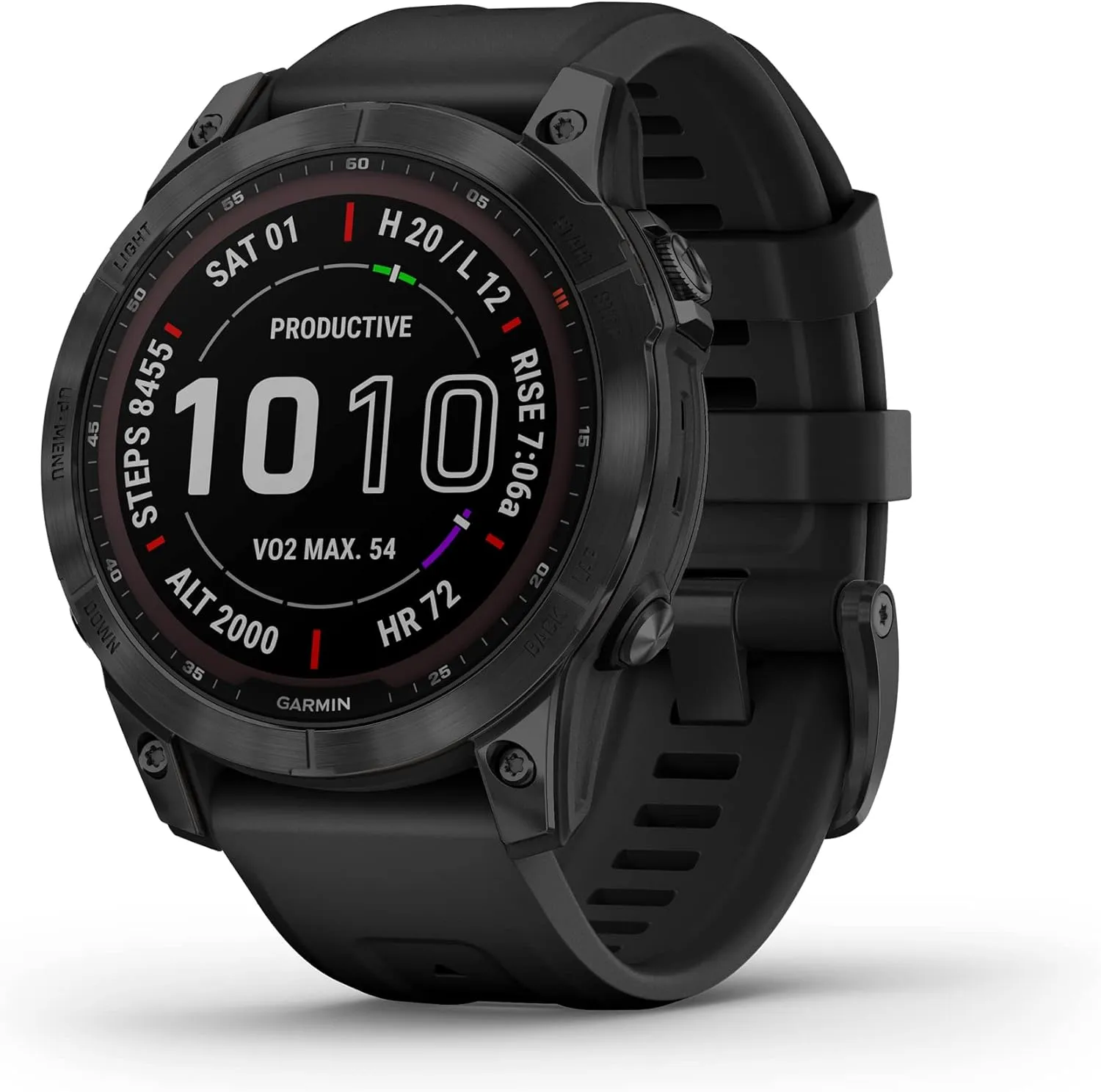 Garmin 010-02540-34 fenix 7 Sapphire Solar, adventure smartwatch, Solar Charging Capabilities, rugged outdoor GPS watch, touchscreen, health and wellness features, Black DLC Titanium with Black Band