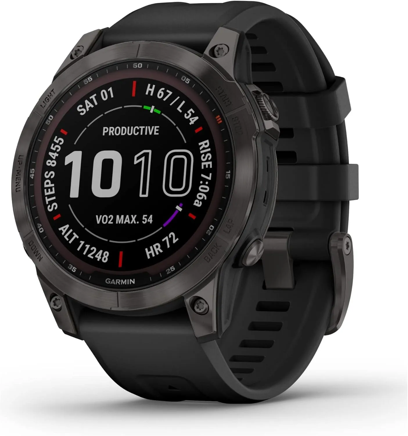 Garmin 010-02540-34 fenix 7 Sapphire Solar, adventure smartwatch, Solar Charging Capabilities, rugged outdoor GPS watch, touchscreen, health and wellness features, Black DLC Titanium with Black Band