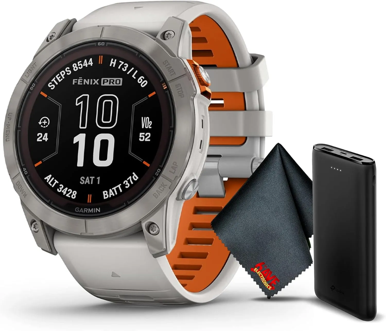 Garmin Fenix 7 Pro Sapphire Solar Edition 47 MM Titanium with Fog Gray/Ember Orange Band GPS Smartwatch Built-in Flashlight and Power Sapphire Solar Charging Lens and Advanced Training Features