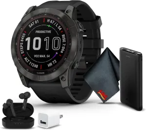 Garmin Fenix 7X Pro Sapphire Solar Edition 51 MM GPS Smartwatch Built-in Flashlight and Power Sapphire Solar Charging Lens and Advanced Training Features with Carbon Gray DLC Titanium and Black Band