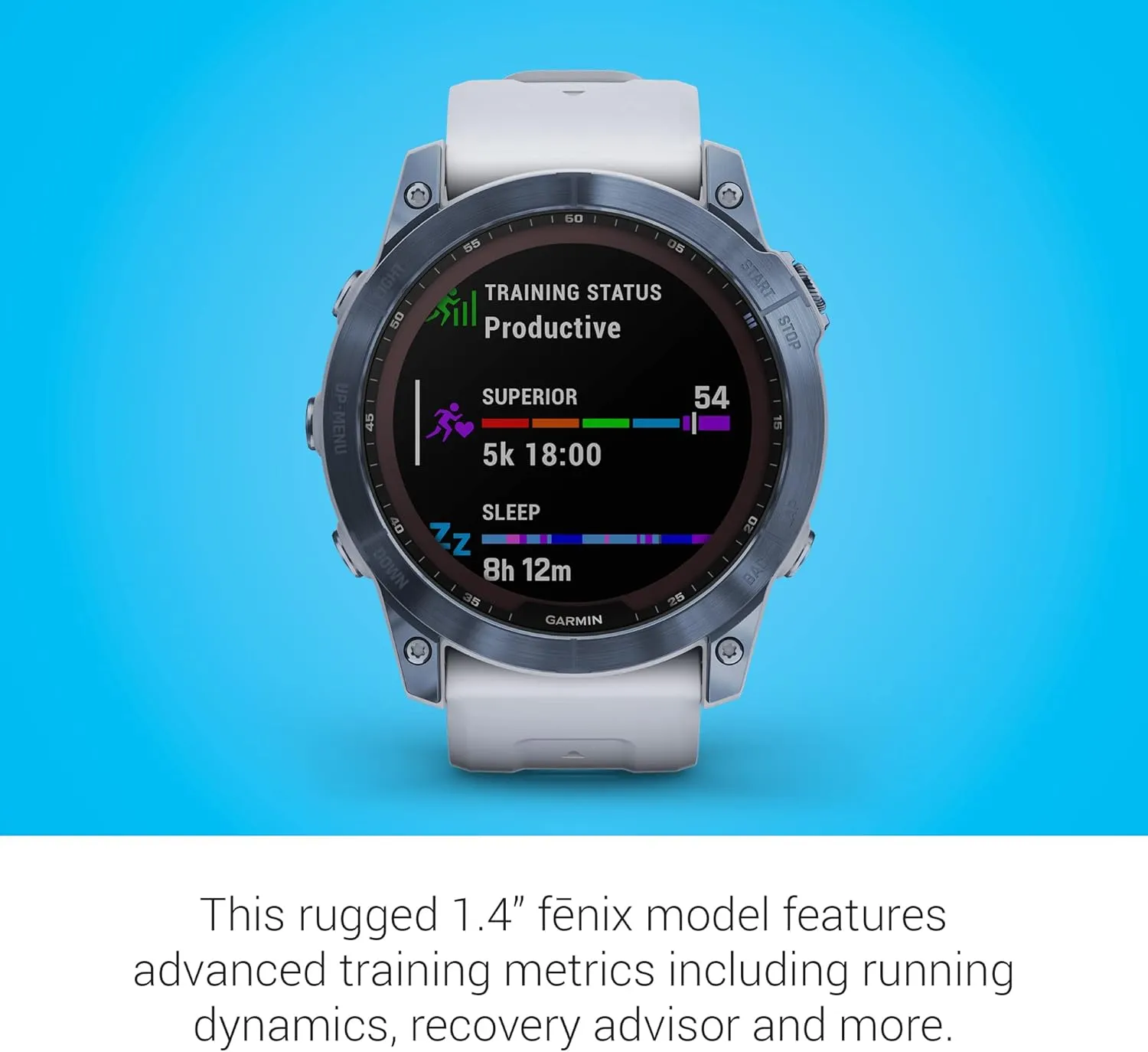 Garmin Fenix 7X Sapphire Solar, Adventure Smartwatch, w/Solar Charging Capabilities, Rugged Outdoor GPS Watch, Touchscreen, Wellness Features, Mineral Blue Titanium w/Whitestone Band (Renewed)