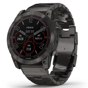 Garmin Fenix® 7X Sapphire Solar Edition Carbon Grey DLC Titanium with Carbon Grey DLC Vented Titanium Band Smartwatch 010-02541-27