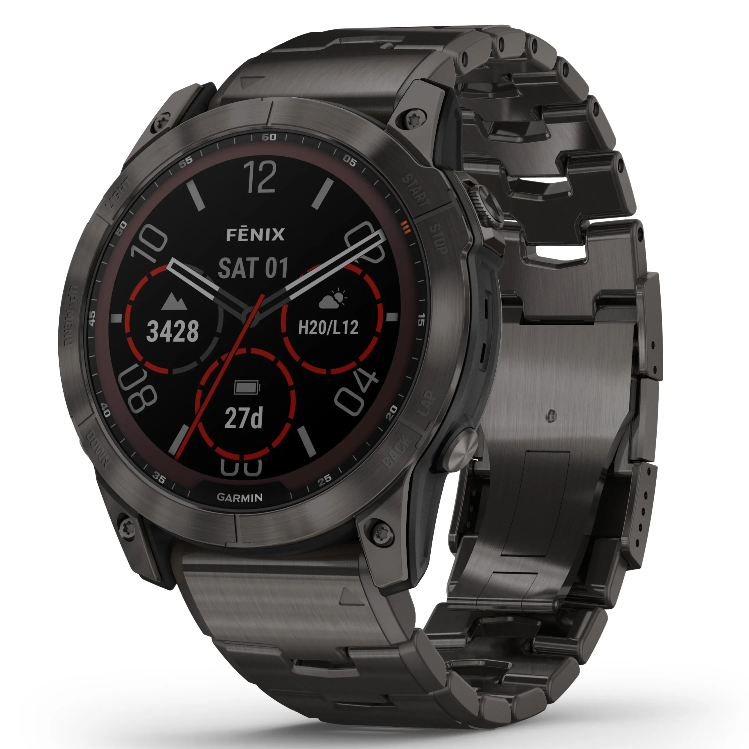 Garmin Fenix® 7X Sapphire Solar Edition Carbon Grey DLC Titanium with Carbon Grey DLC Vented Titanium Band Smartwatch 010-02541-27
