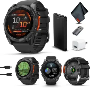 Garmin Fenix 8 51MM AMOLED Multisport GPS Smartwatch Slate Gray with Black Silicone Band, Built-in LED Flashlight, Health & Fitness Smart Watch Bundle for Men & Women
